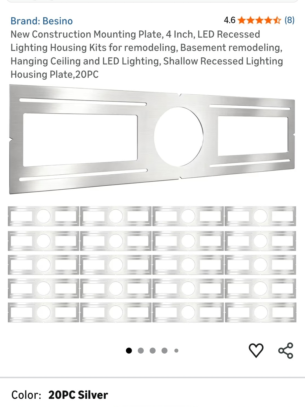 Besino 4" LED Recessed Mounting Plate - Silver (20PC)